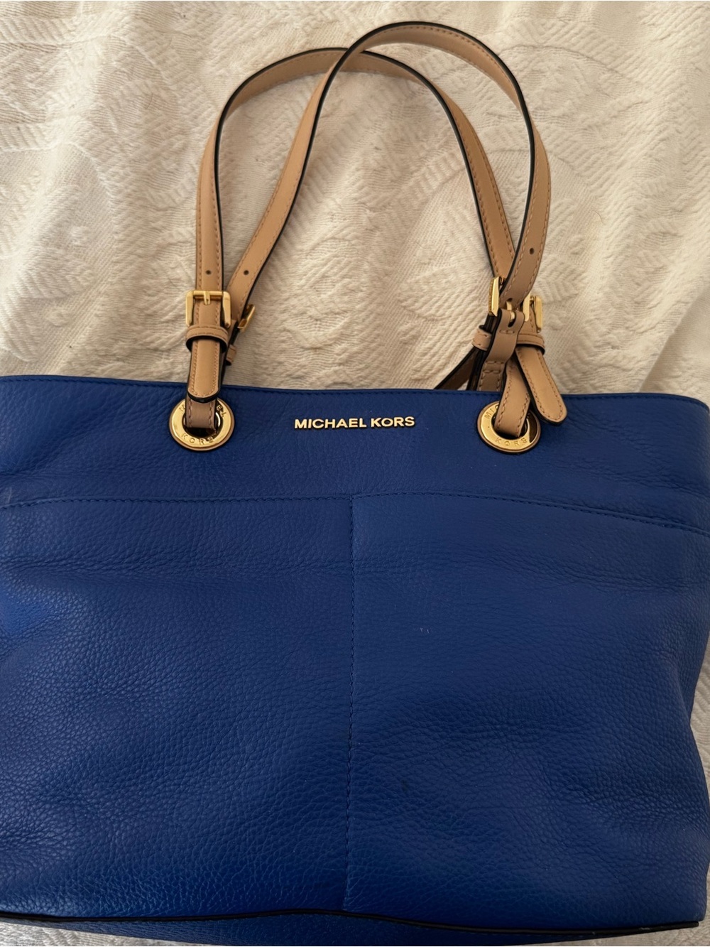 Michael Kors French Blue Bedford Tote with Tan Straps